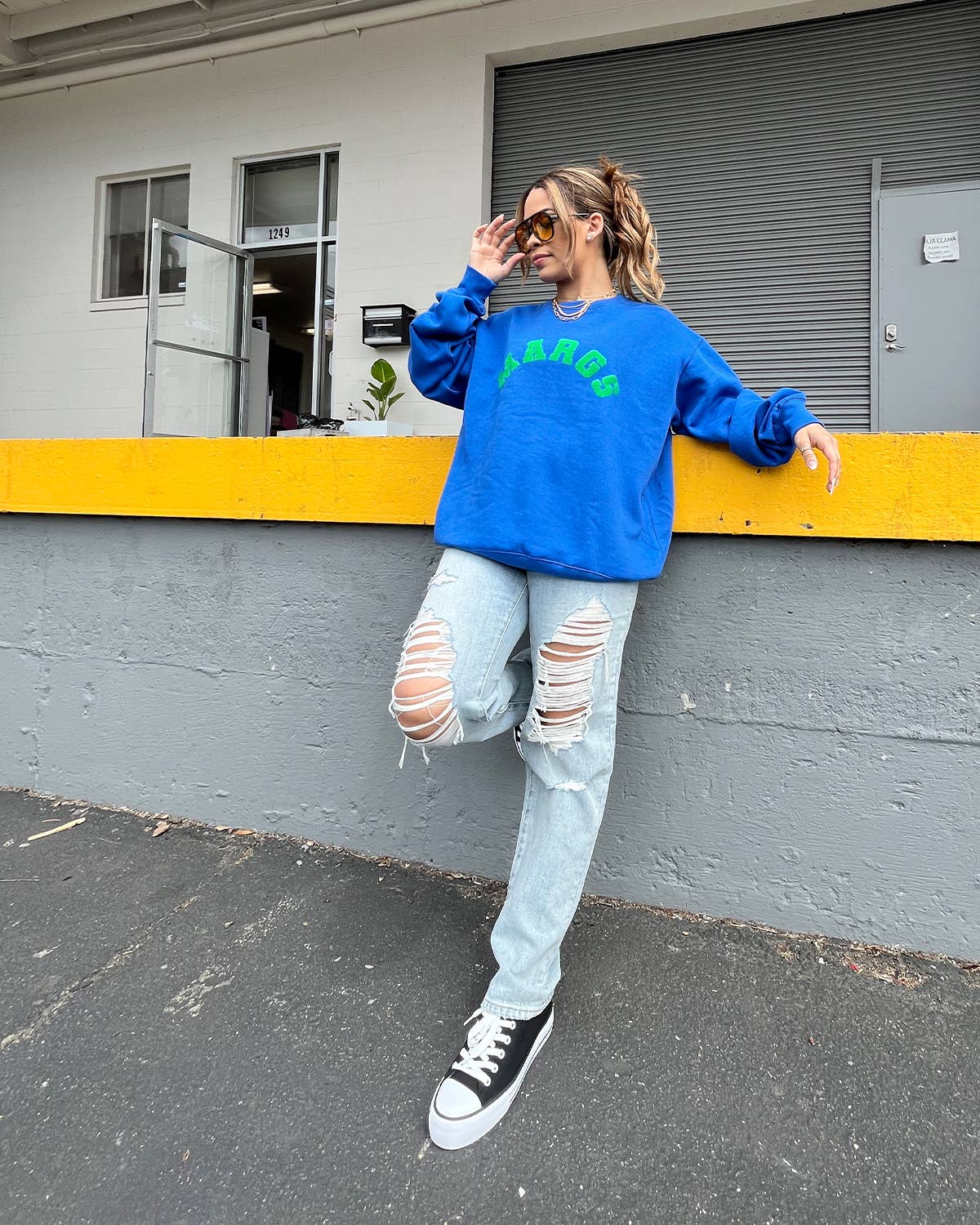 Margs Puff Print Sweatshirt: Royal Blue