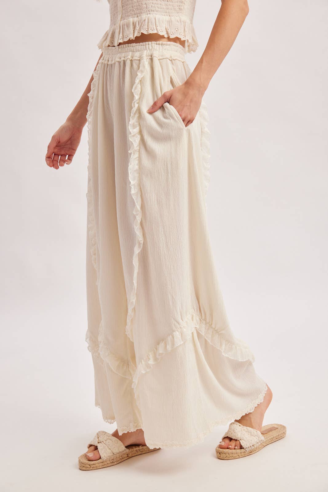 Boho Eyelet Lace Ruffle Pant