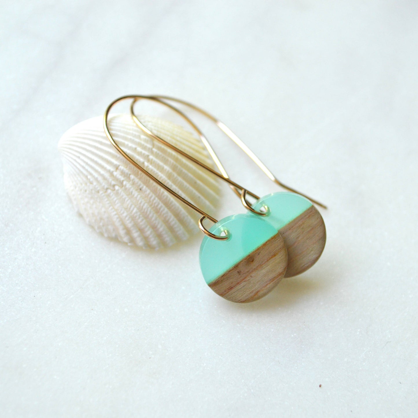 Sea Green Resin and Wood Earrings