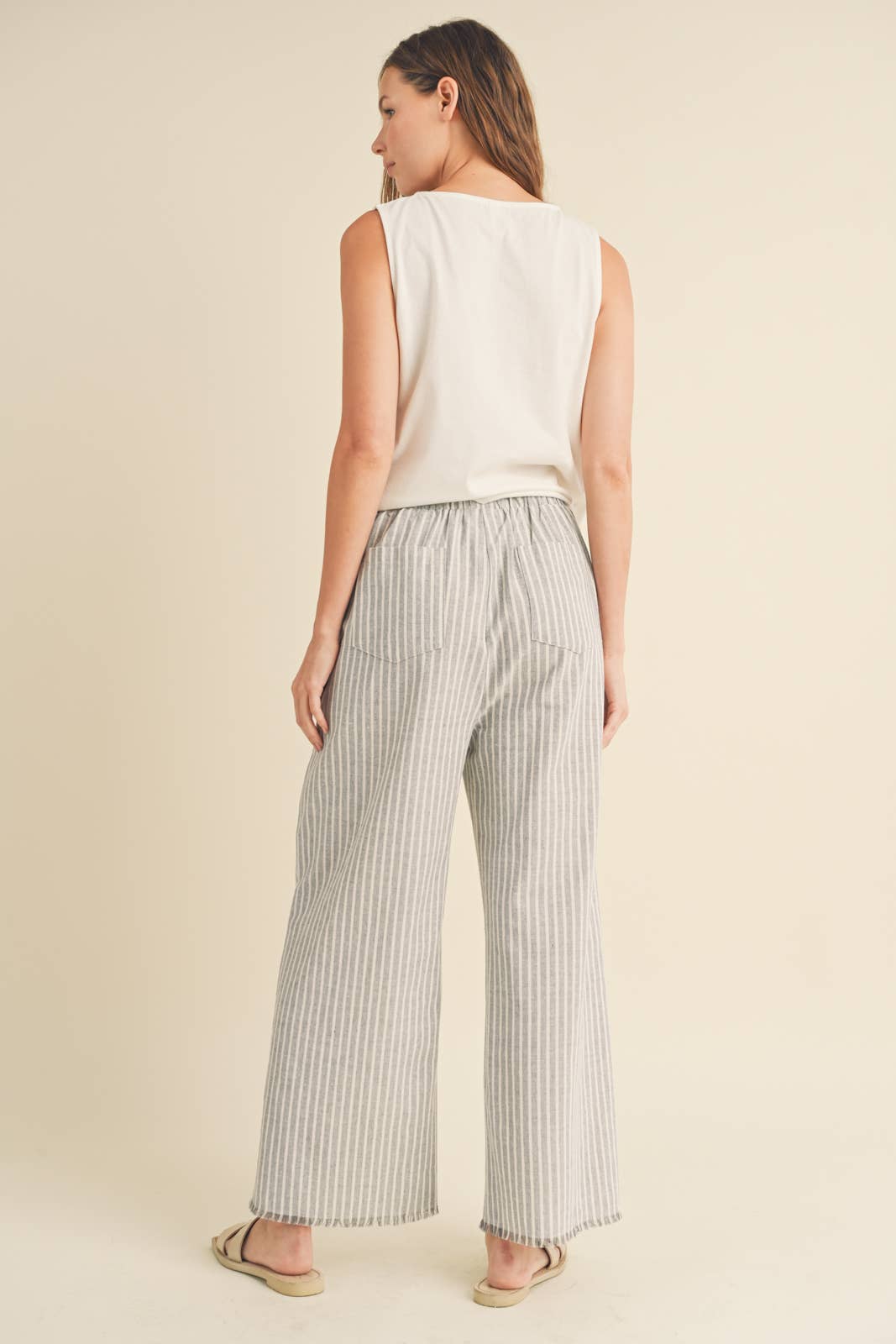 Striped Raw Edge Linen Pants