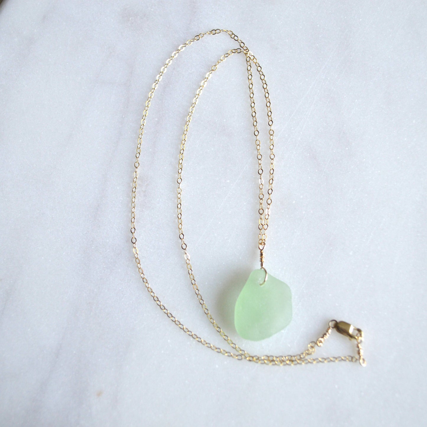 Sea Foam Sea Glass Pendant: 18 inches / Gold Filled