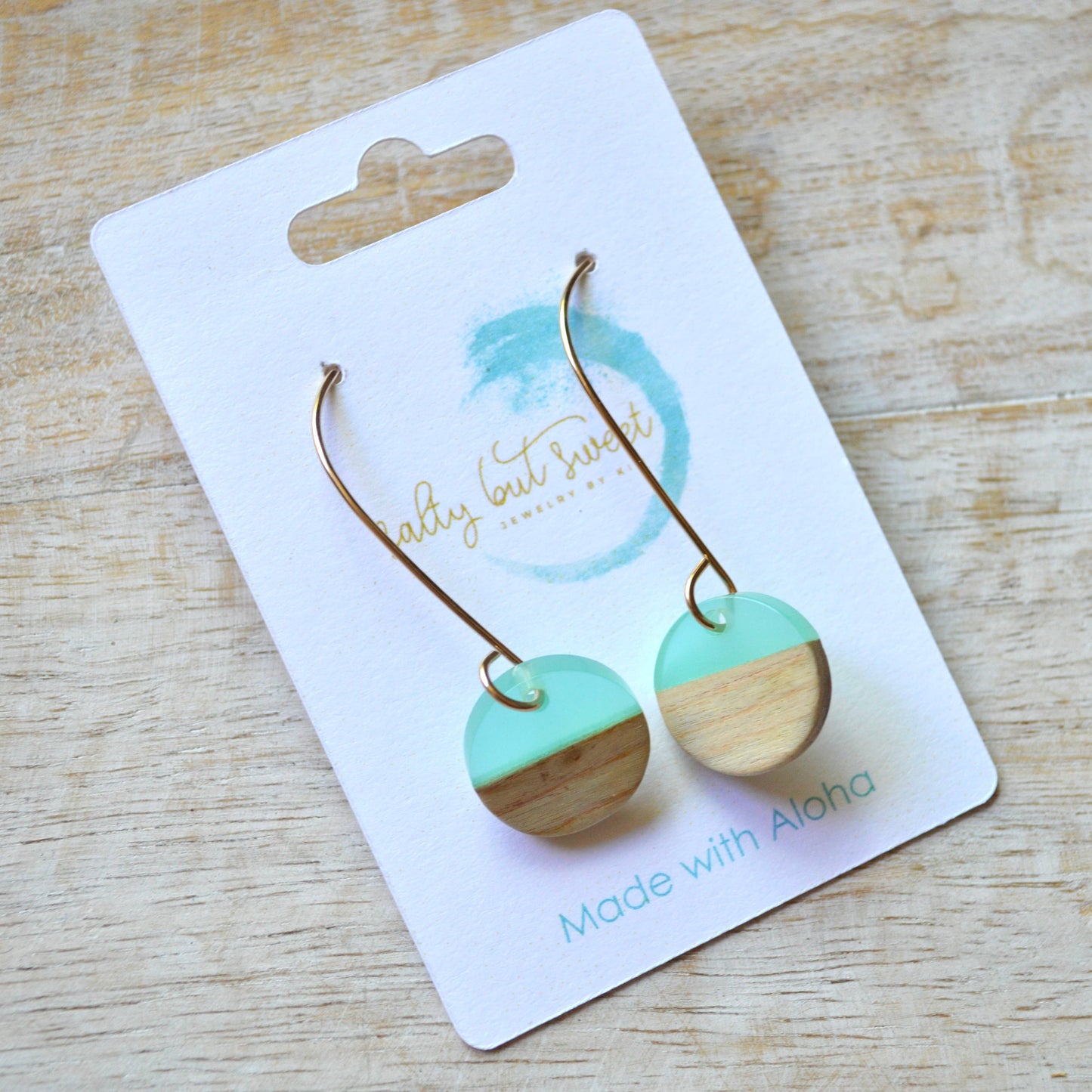 Sea Green Resin and Wood Earrings