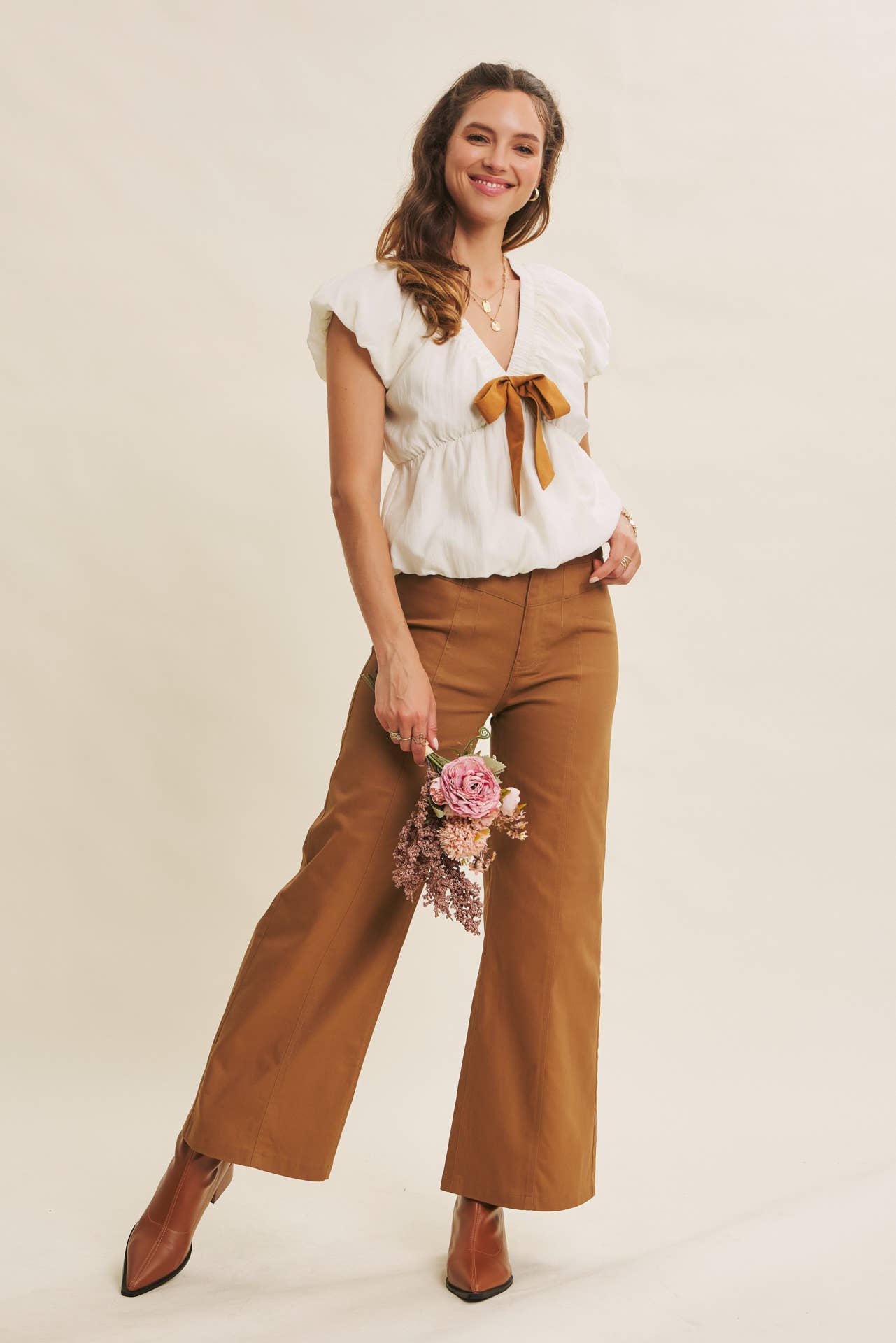 Crinkle Blouse with Contrast Bow