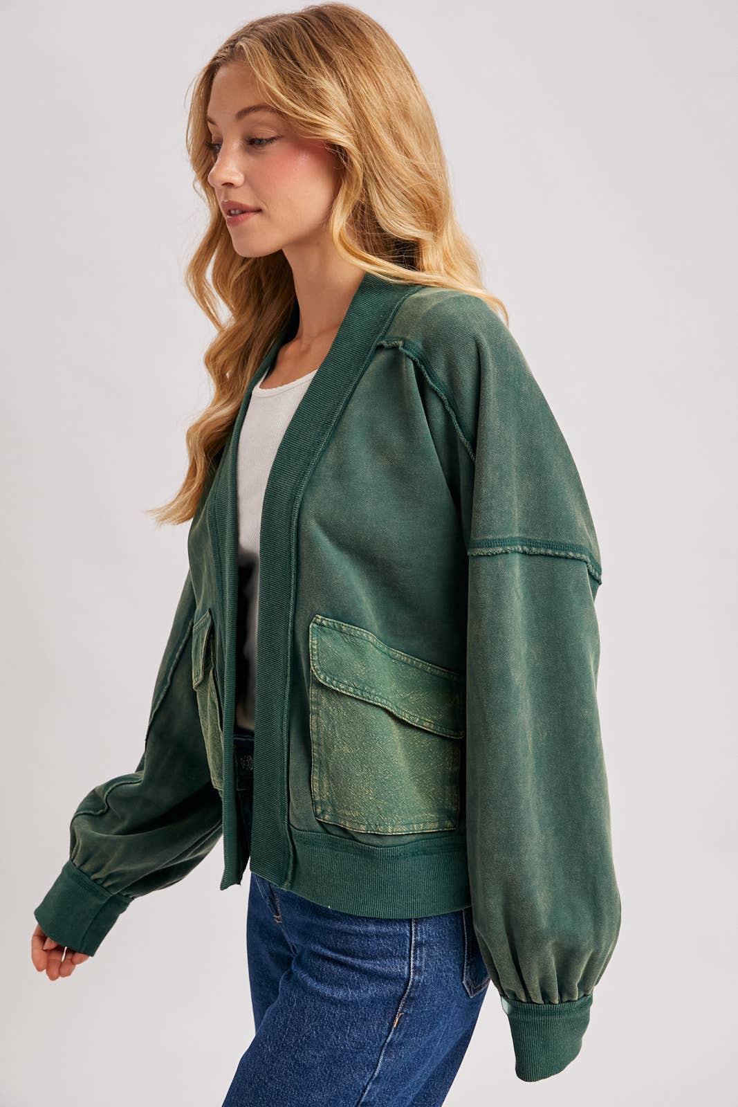 Washed Open Front Cardigan