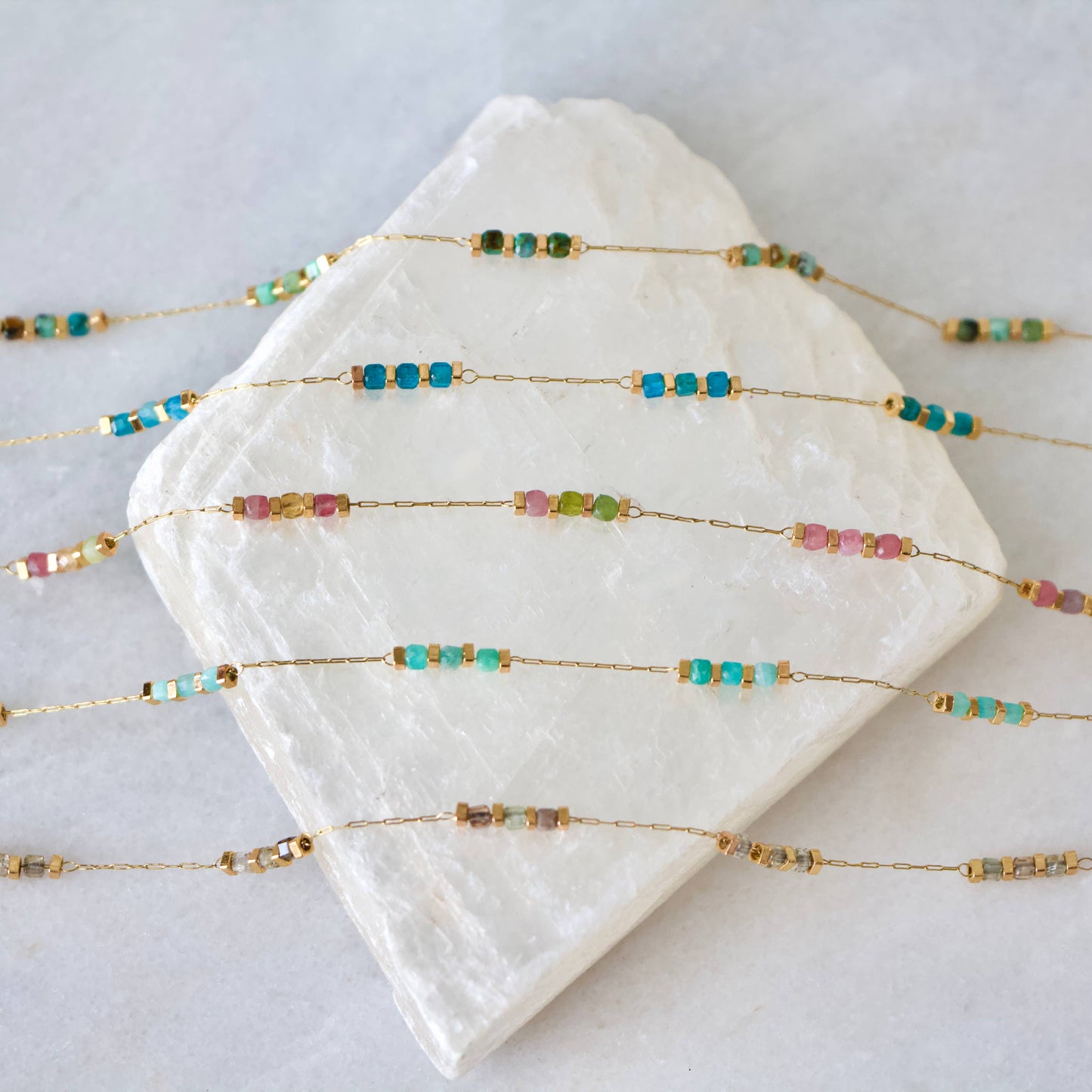 Apatite Square Stone Beaded Chain