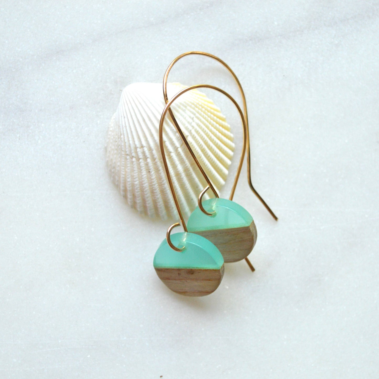 Sea Green Resin and Wood Earrings