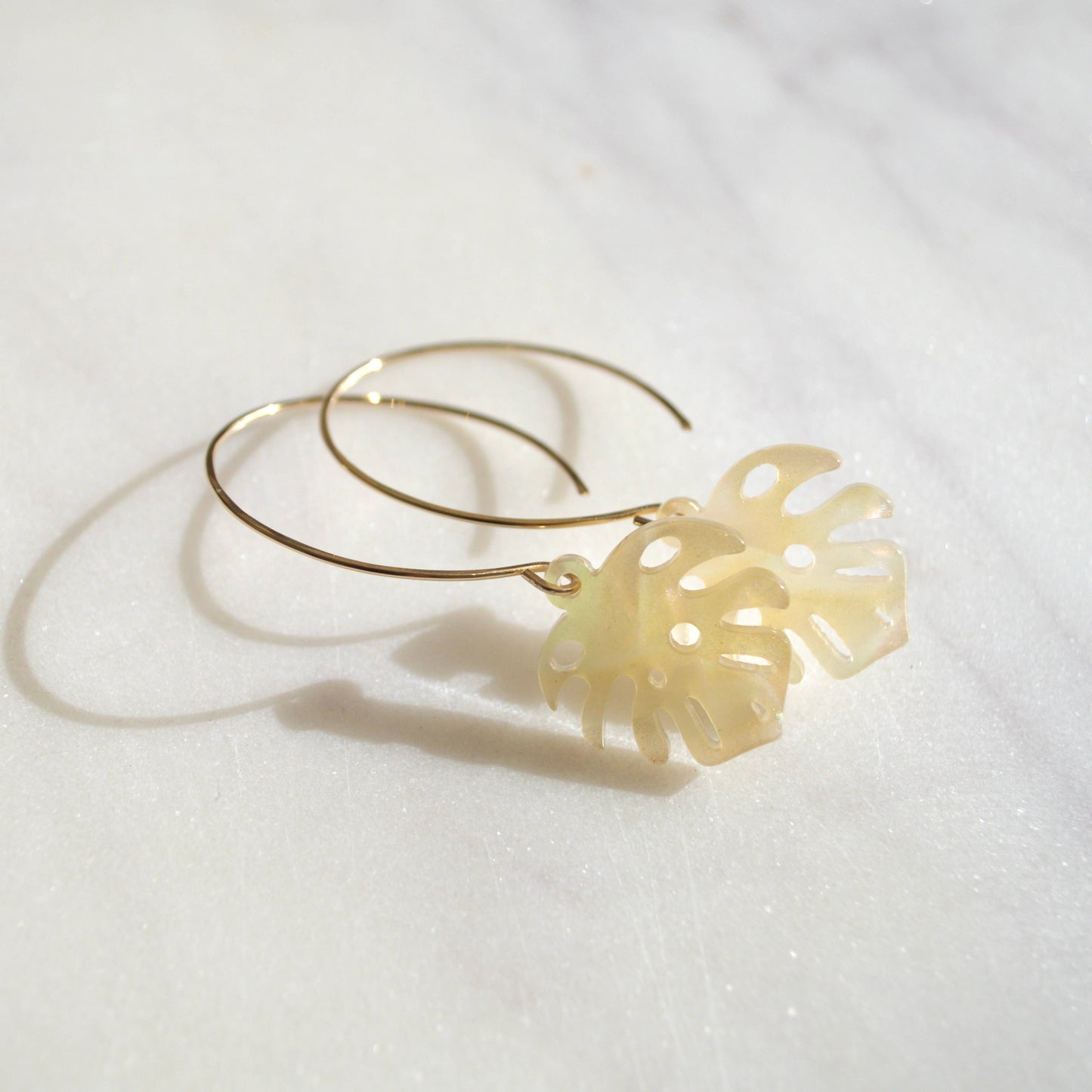 Opal Monstera Leaf Earrings