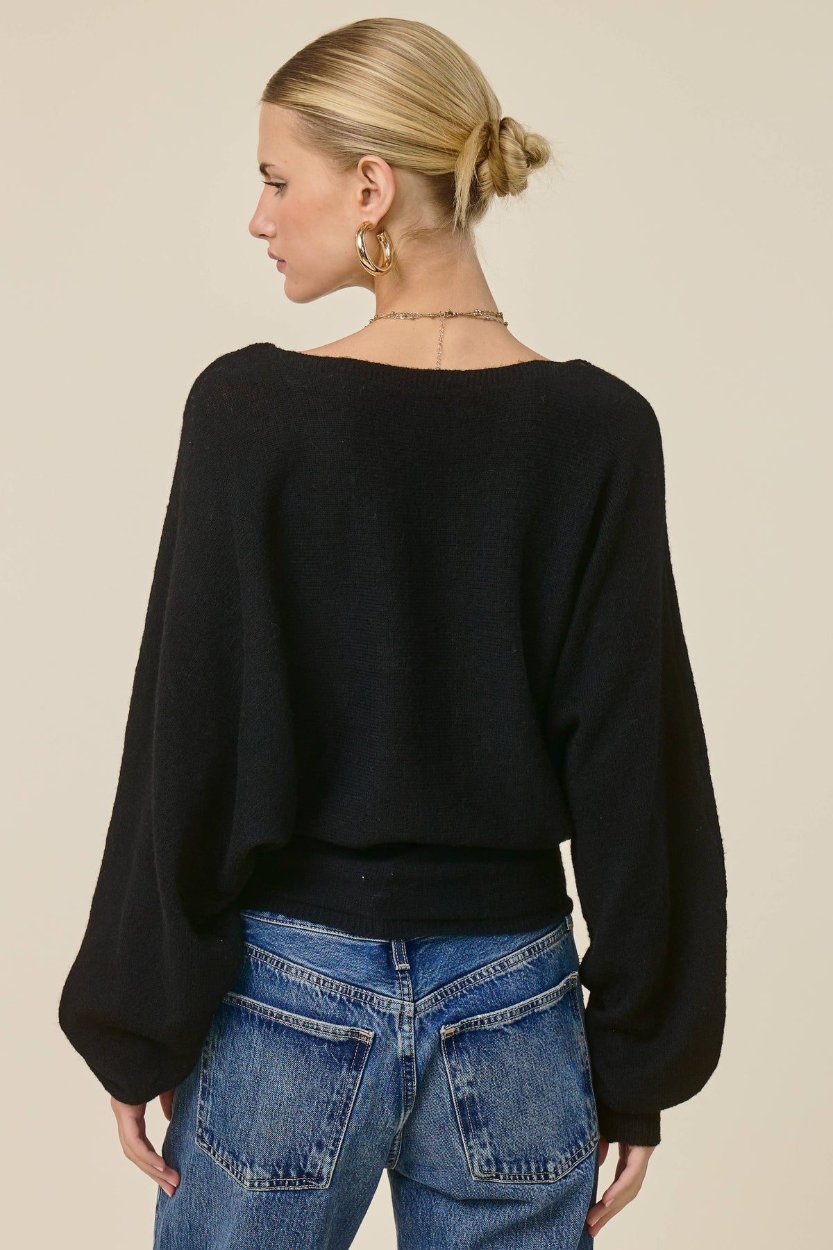 Slouchy Dolman Sleeve Knit Sweater: BLACK