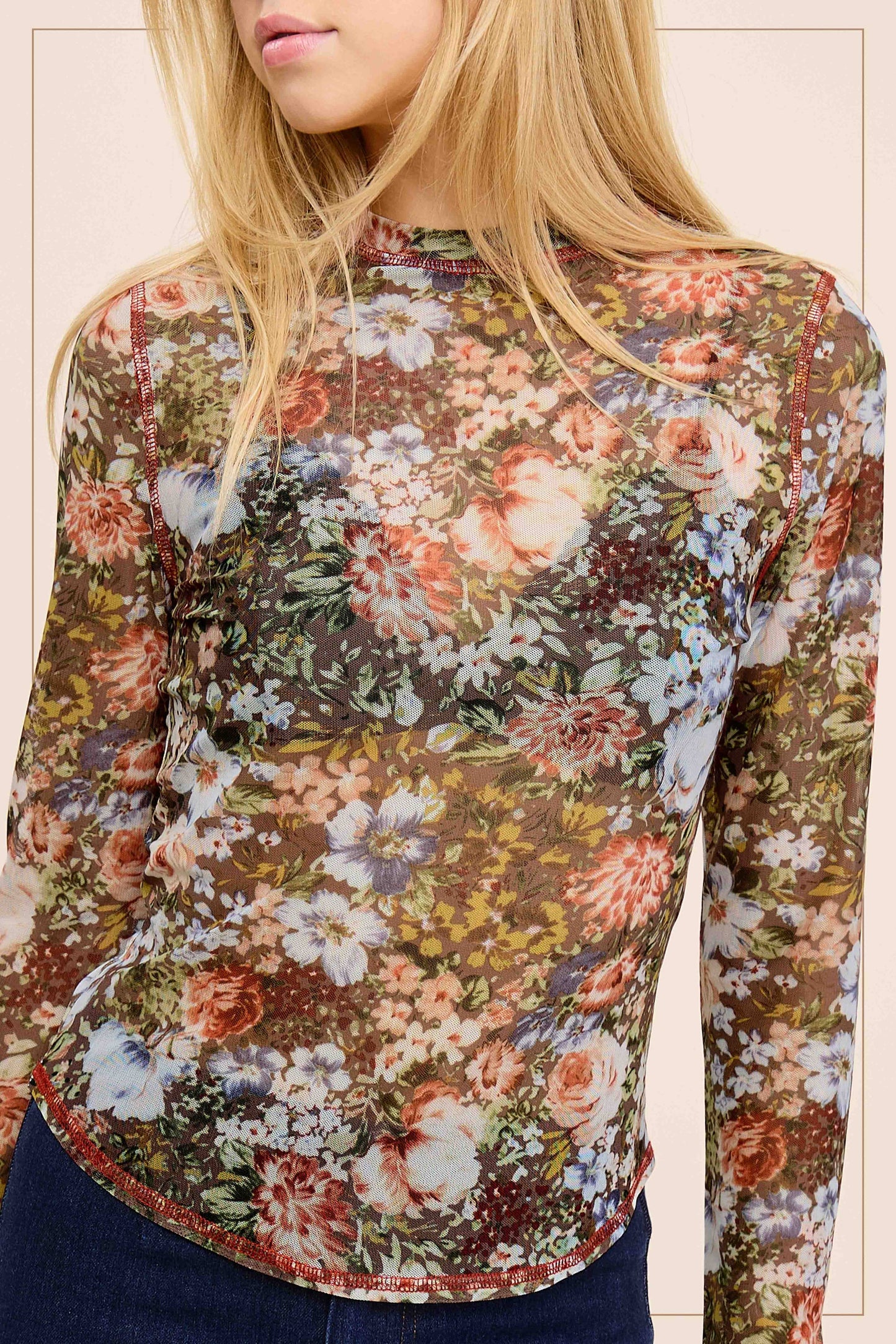 Semi Sheer Mesh Floral Top