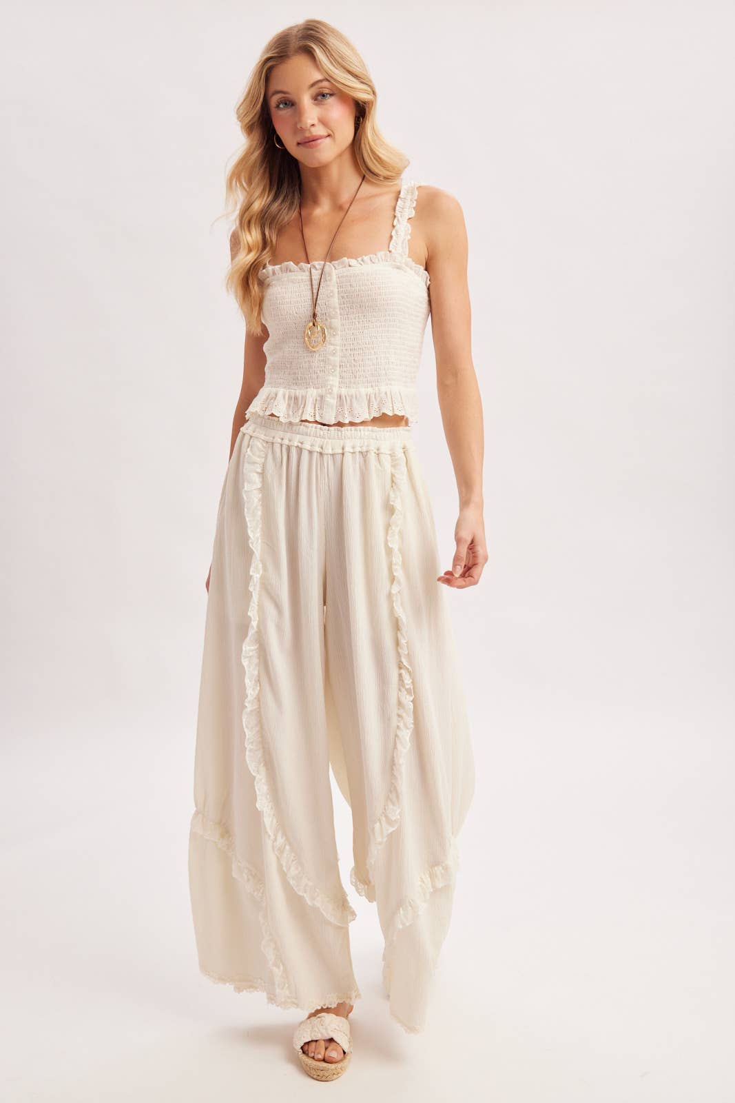 Boho Eyelet Lace Ruffle Pant