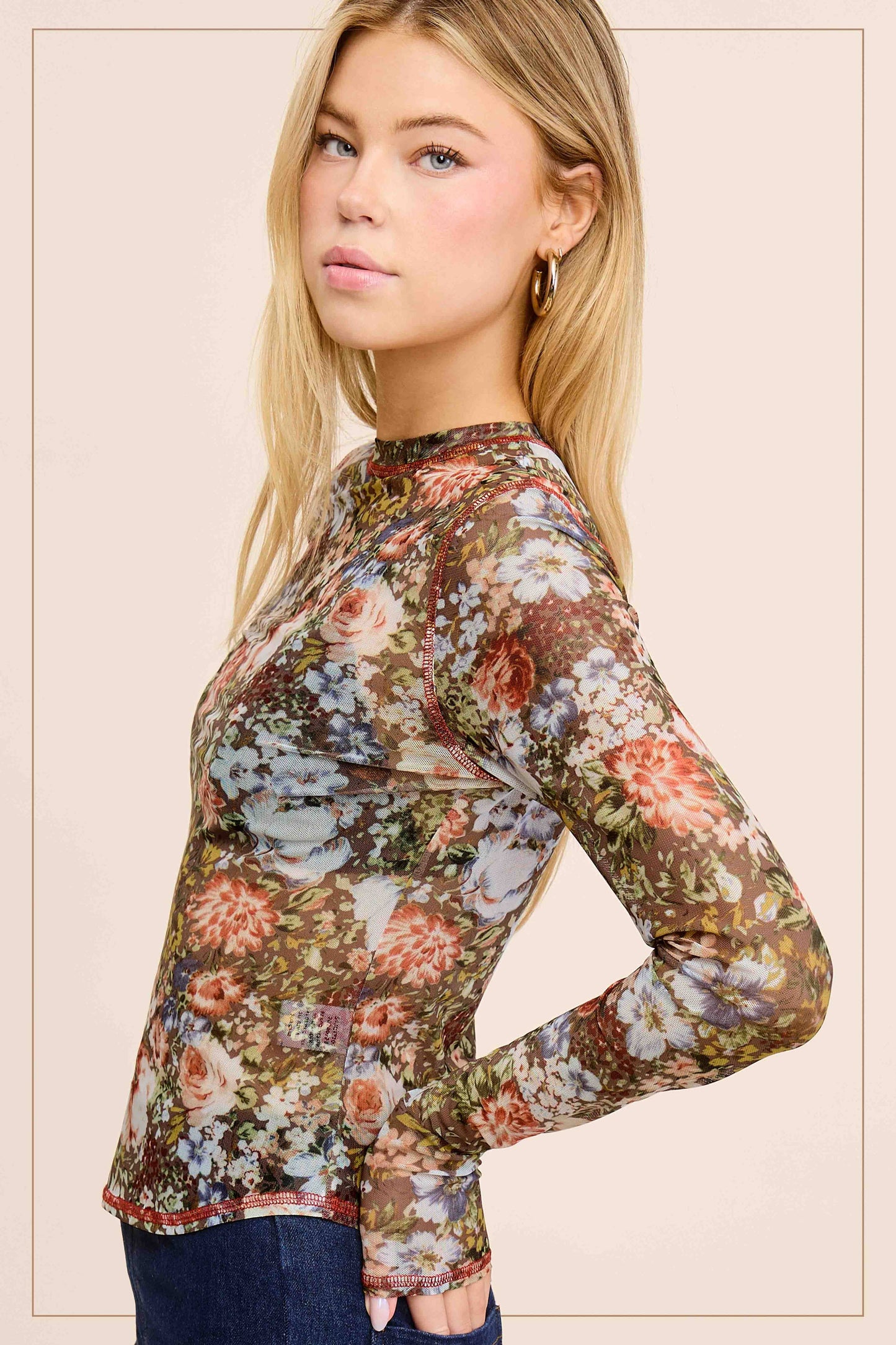 Semi Sheer Mesh Floral Top