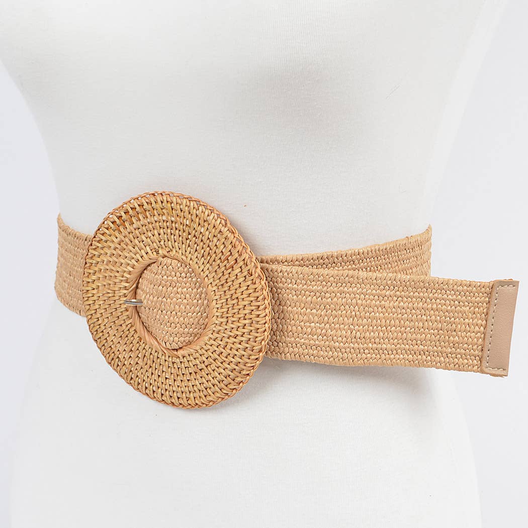 Oversized woven bamboo buckle belt