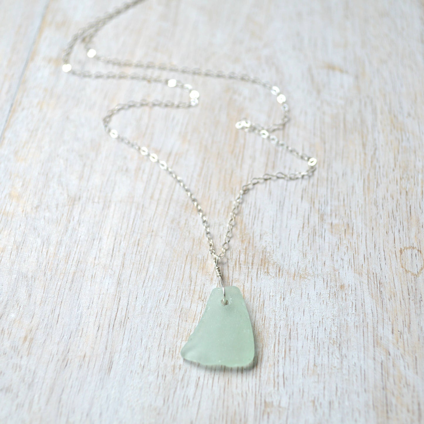 Sea Foam Sea Glass Pendant: 18 inches / Gold Filled