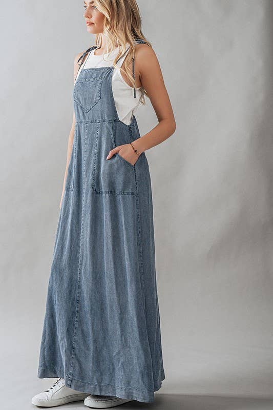 Tie Strap Denim Maxi Dress