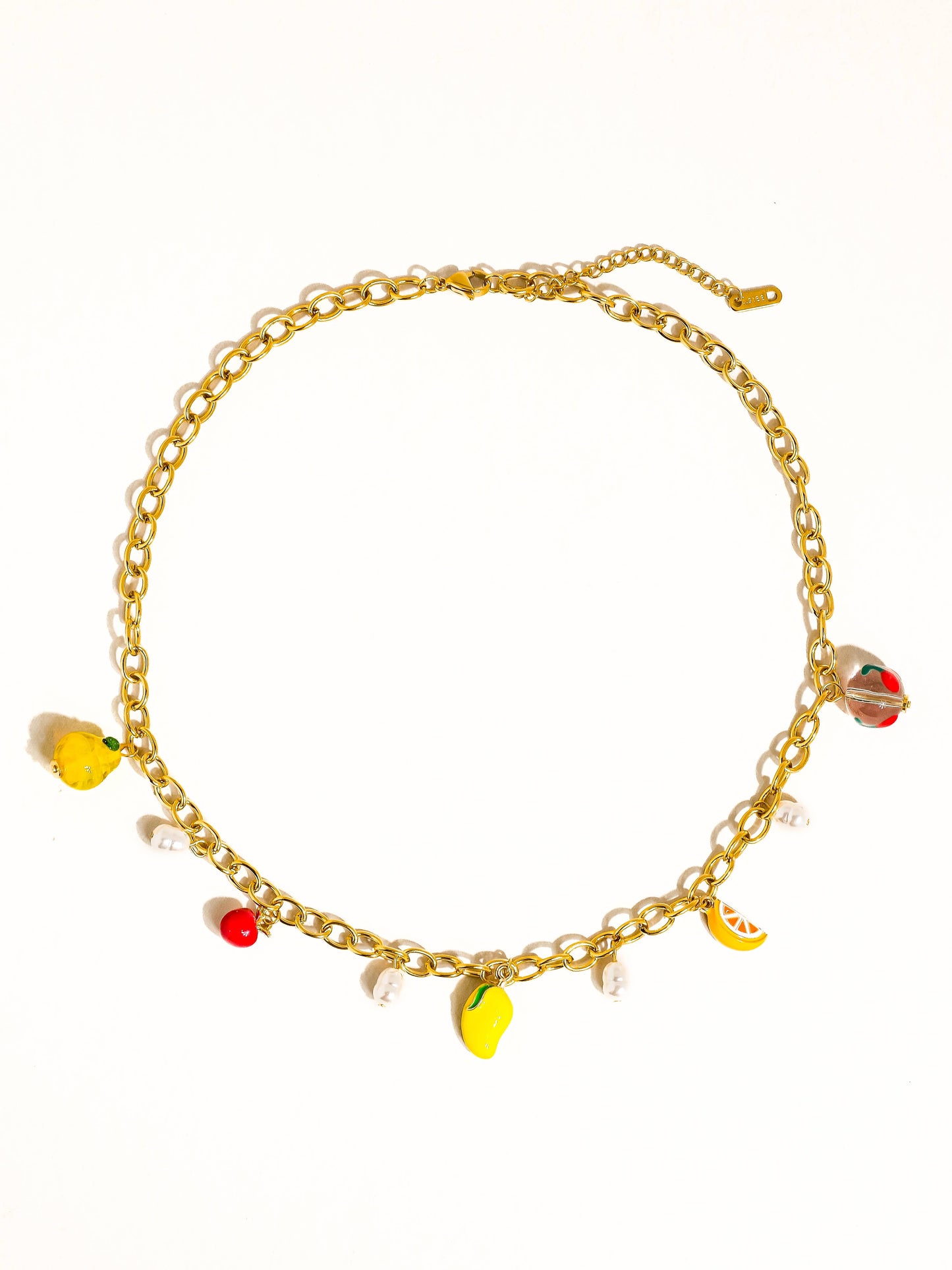 Positano 18K Gold Non-Tarnish Fruit Charm Necklace: Multi-Colored