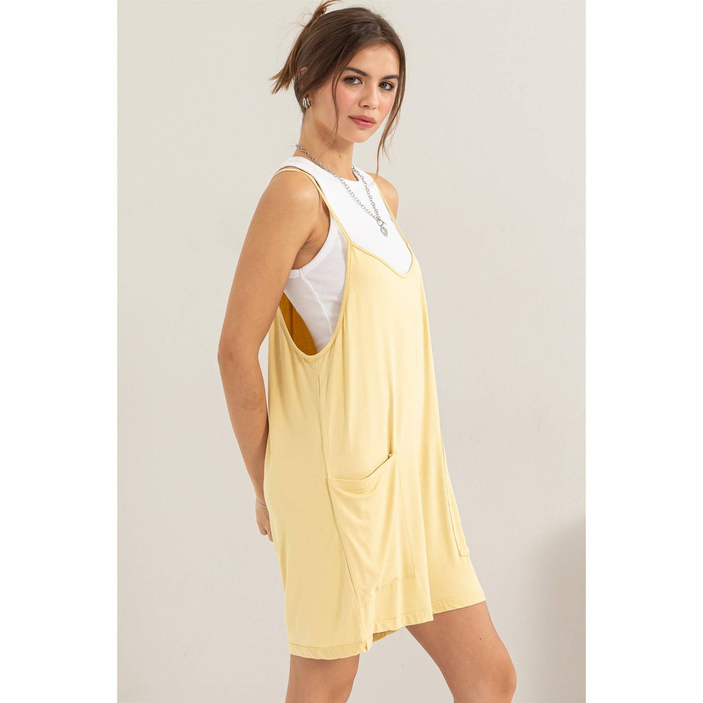 PATCH POCKET JERSEY ROMPER: PAMPAS YELLOW