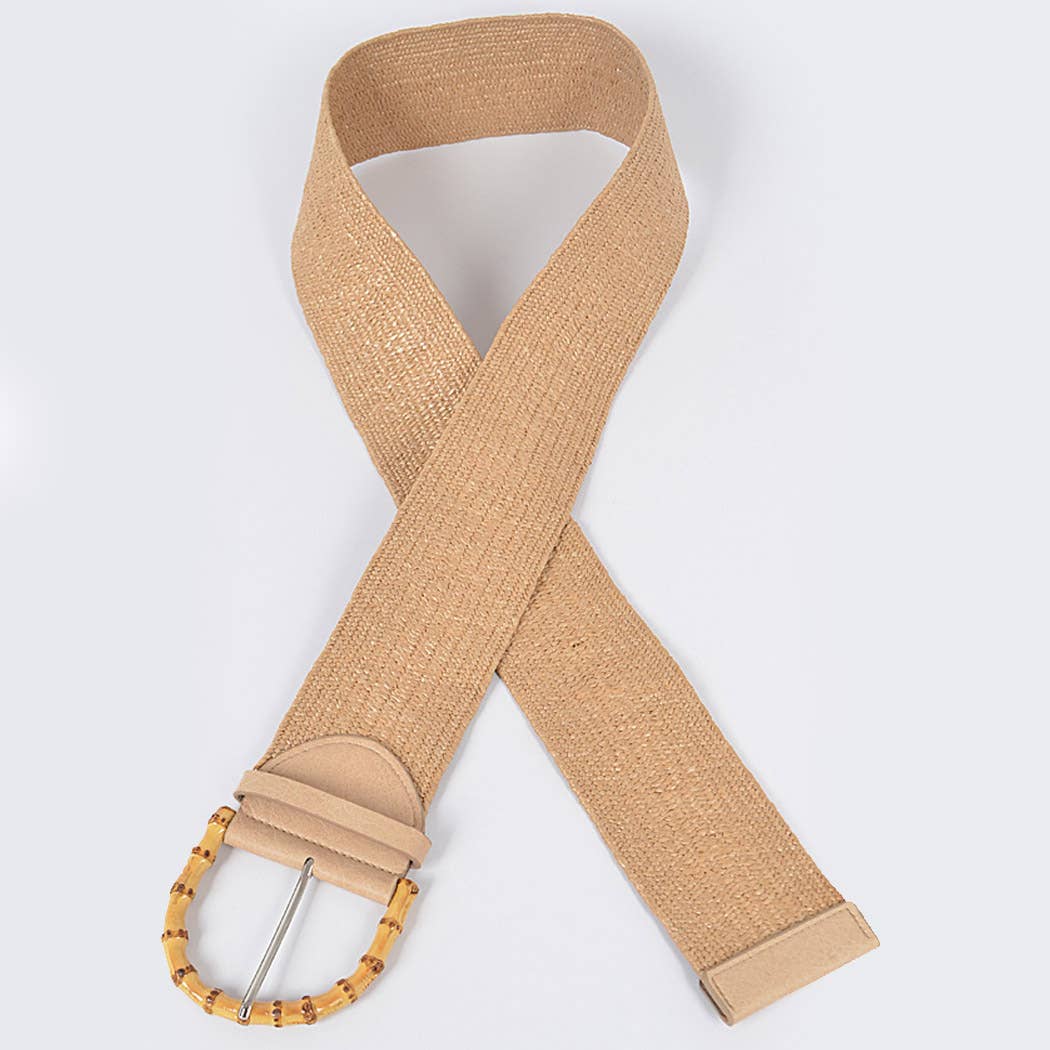 Straw Belt With Bamboo Buckle: Khaki