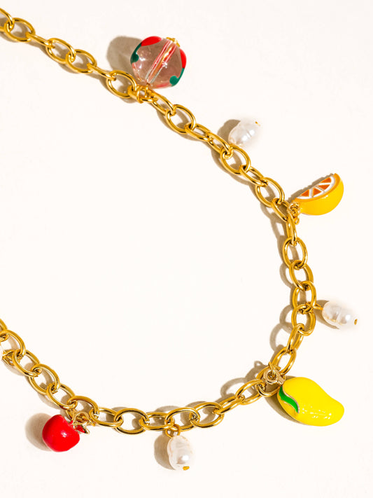 Positano 18K Gold Non-Tarnish Fruit Charm Necklace: Multi-Colored