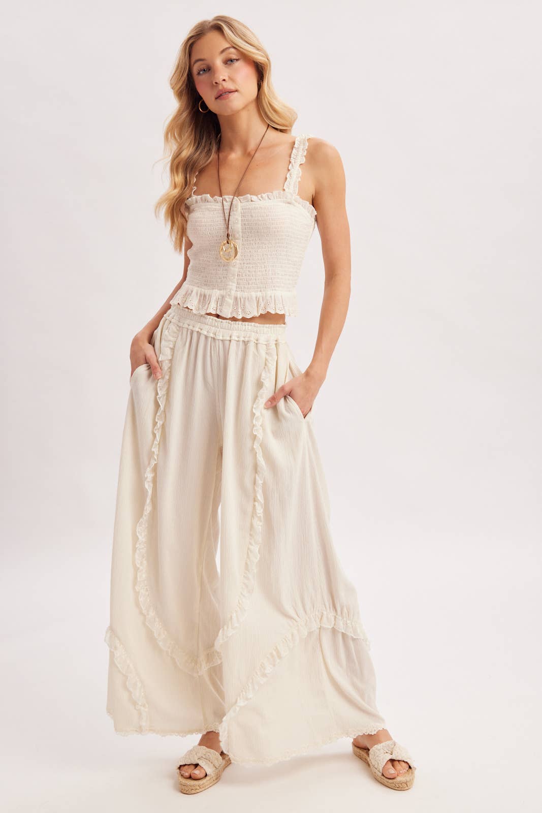 Boho Eyelet Lace Ruffle Pant