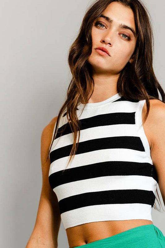 Striped Black & White Cropped Top