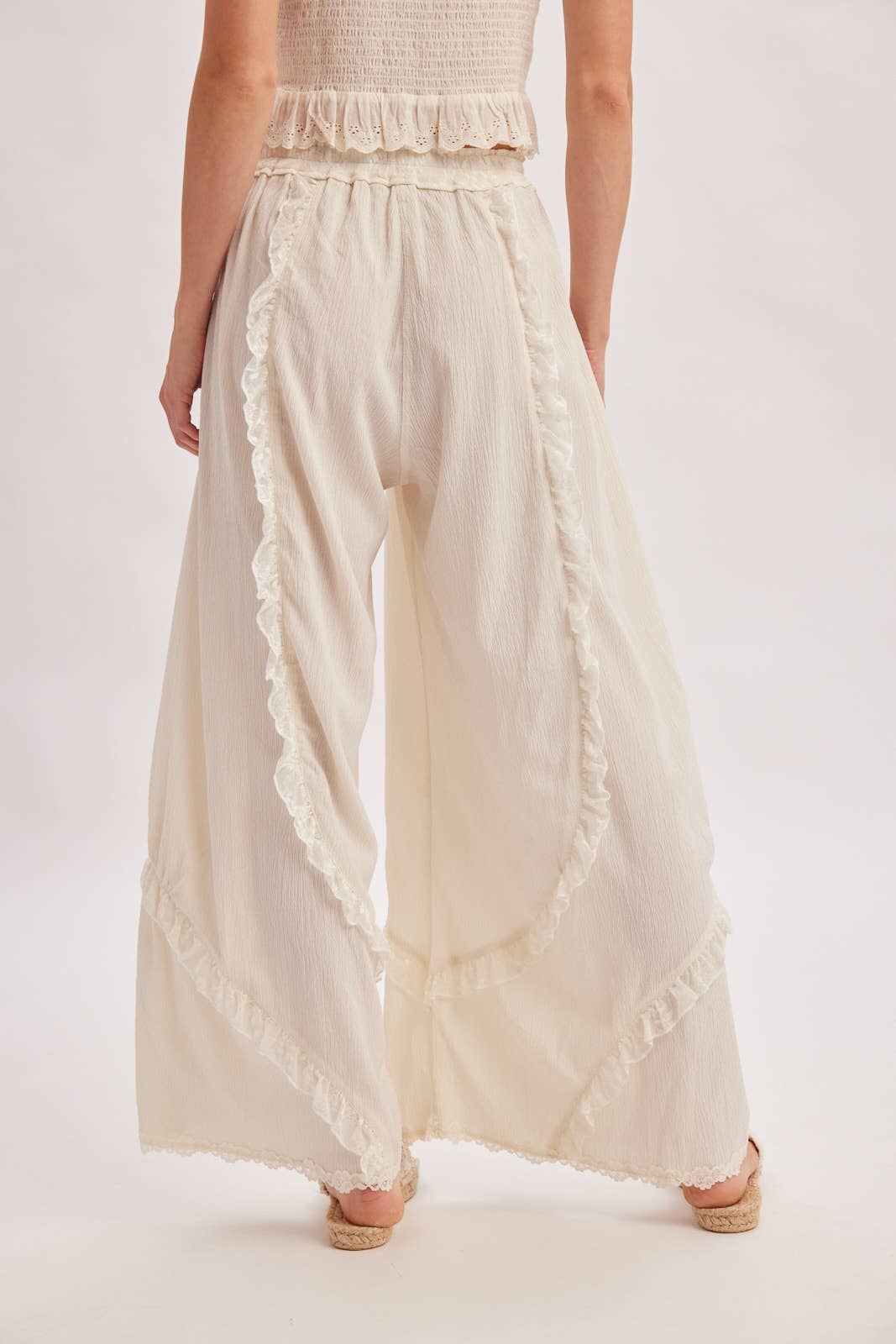 Boho Eyelet Lace Ruffle Pant
