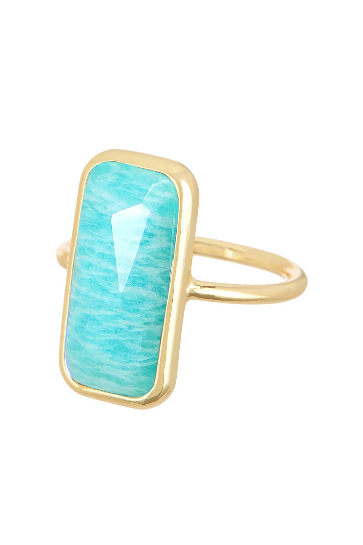 Amazonite Rectangle Ring - Gold Plated