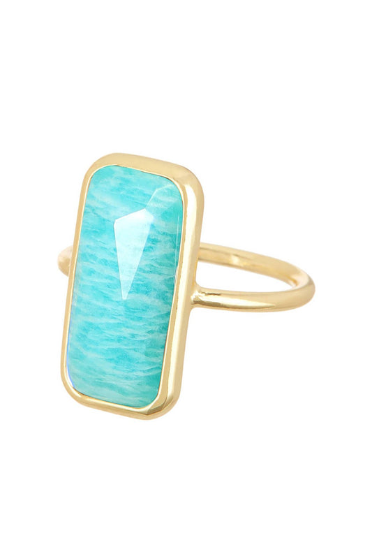 Amazonite Rectangle Ring - Gold Plated