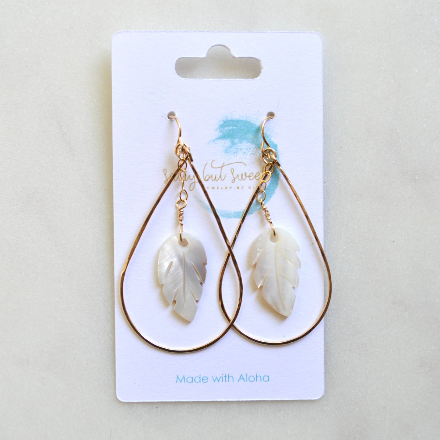 Mother of Pearl Leaf Teardrop Earrings: Gold Filled