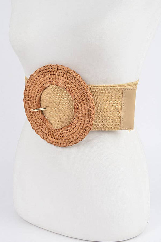 Oversized Bamboo Buckle Elastic Belt: Khaki