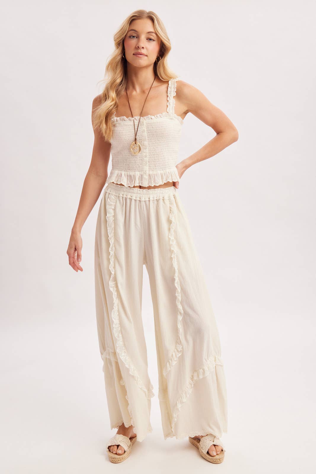 Boho Eyelet Lace Ruffle Pant
