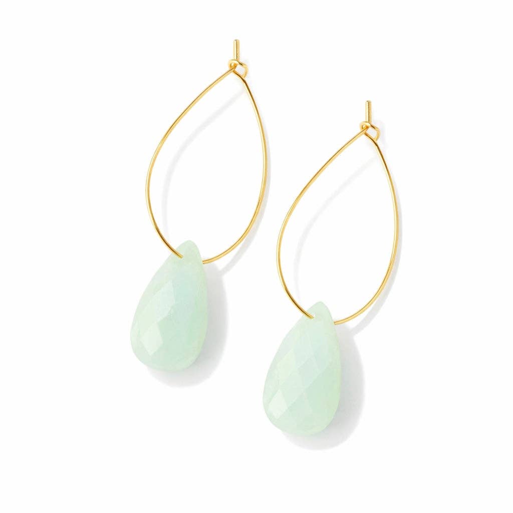 Teardrop Wire Hoop Earrings - Amazonite