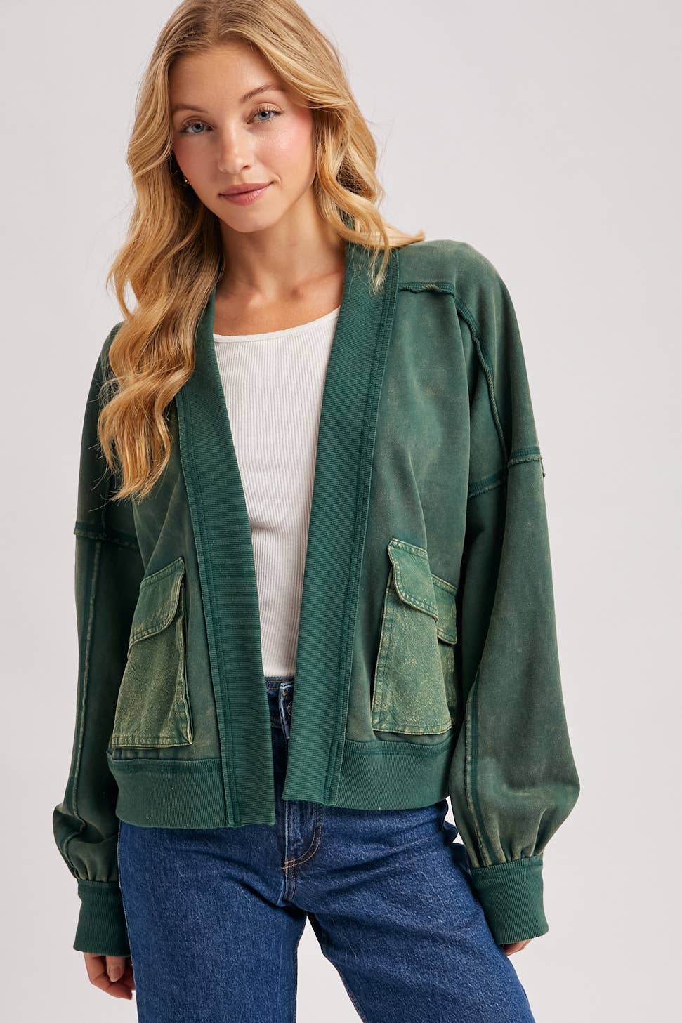 Washed Open Front Cardigan