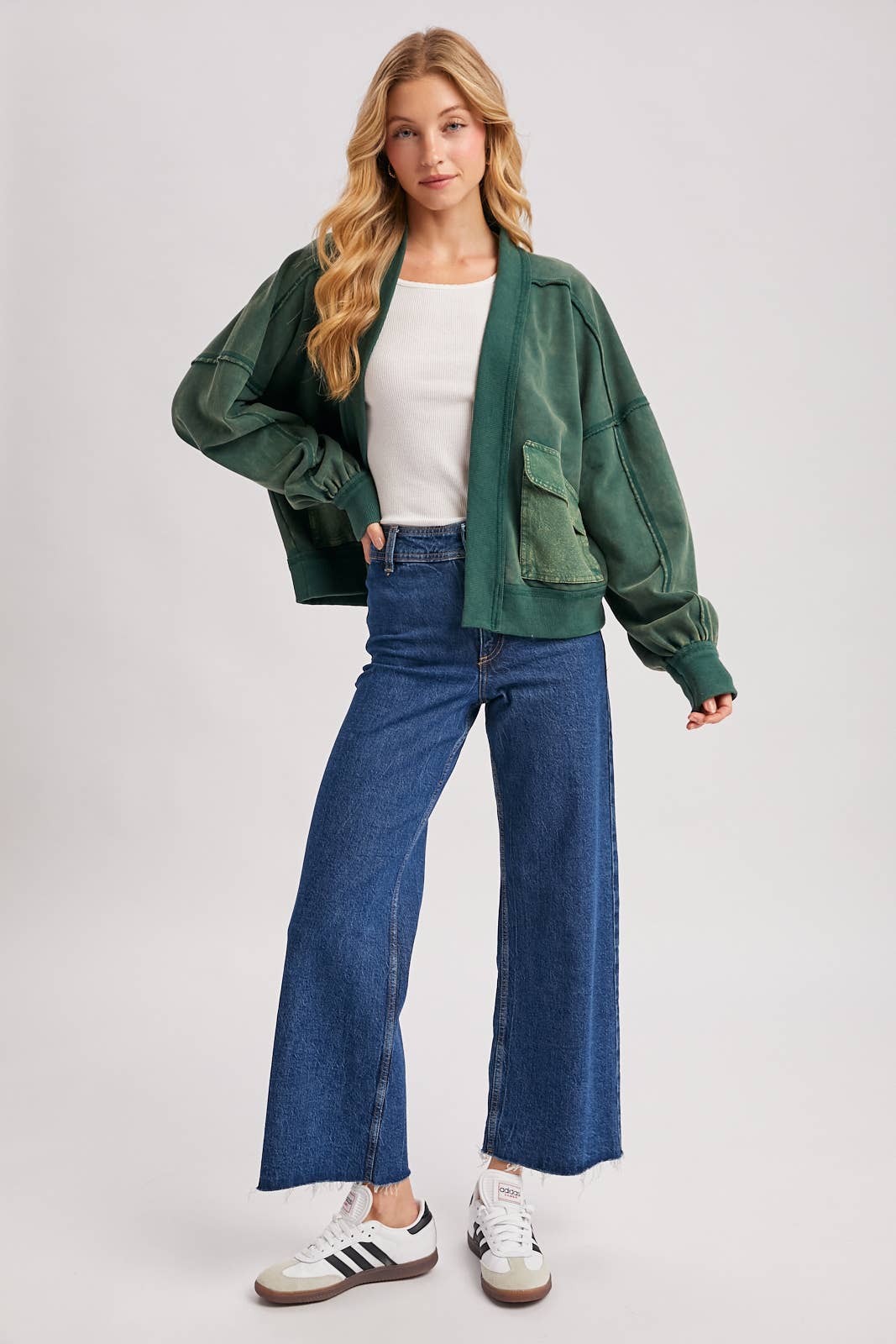 Washed Open Front Cardigan