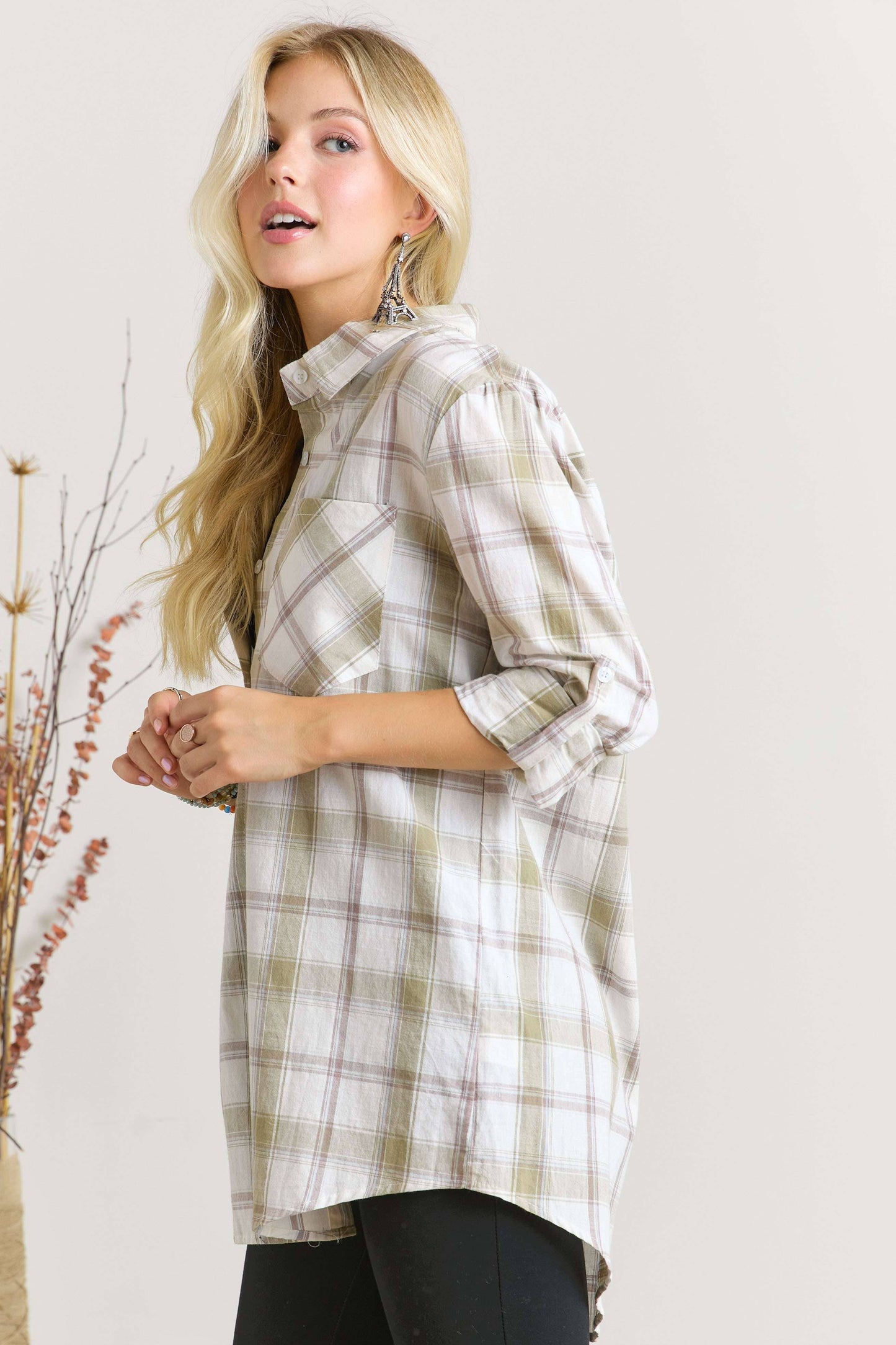 Olive Plaid Button Down