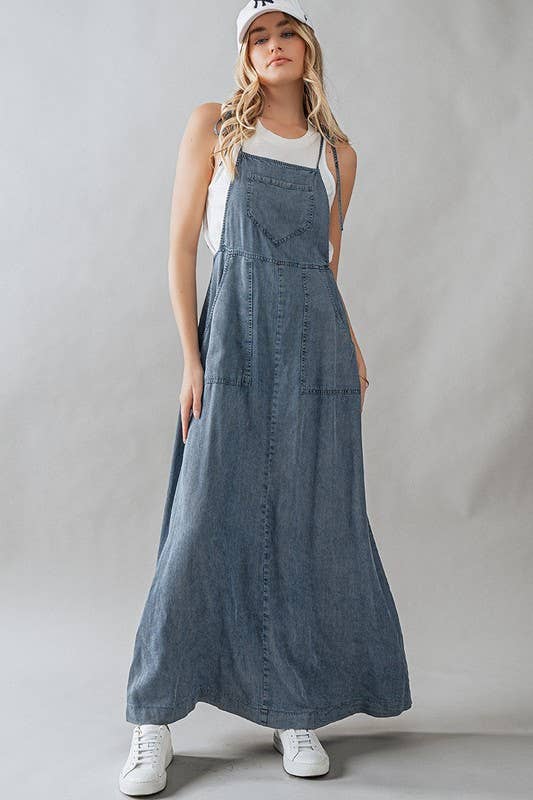 Tie Strap Denim Maxi Dress