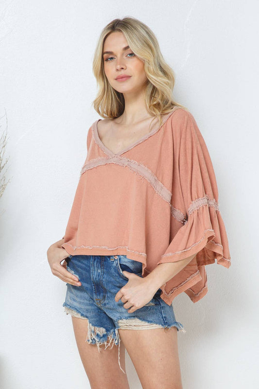 KNIT JERSEY OVERSIZED TOP - COPPER TAN