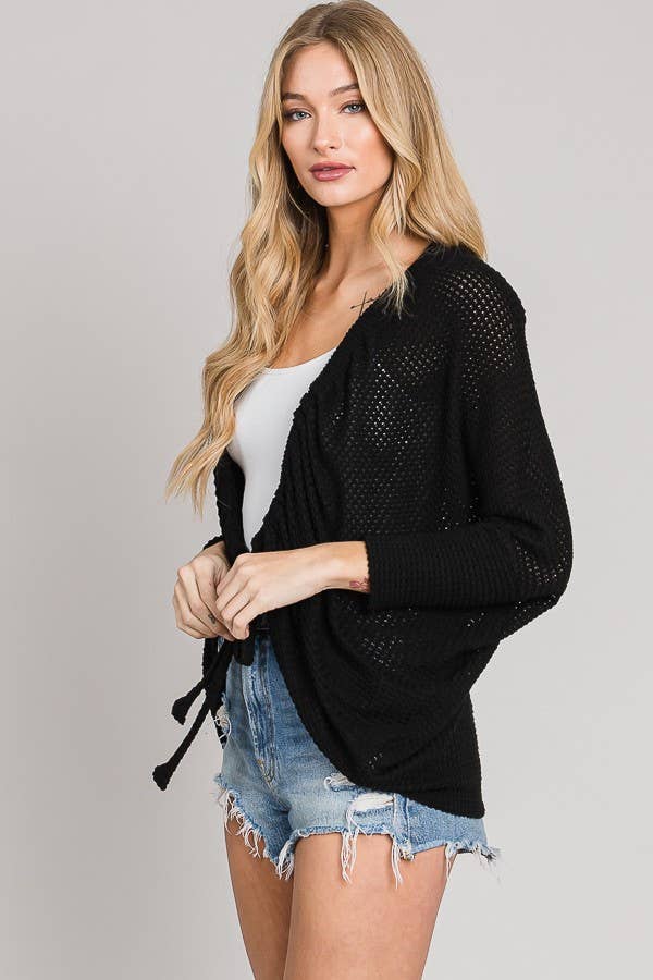 Ruched Tie Front Cocoon Cardigan