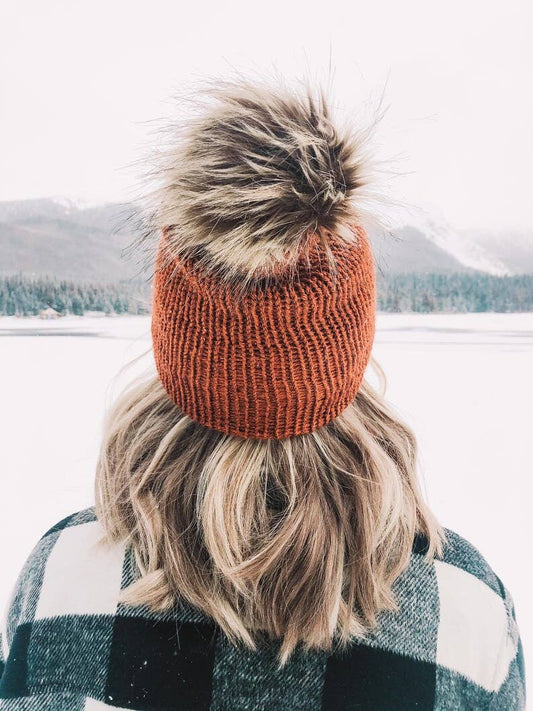 Knit Beanie Toque with Fur Pom Pom