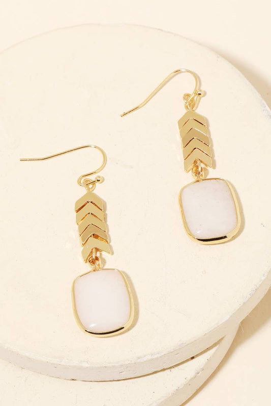 Semi Precious Stone Square Drop Earrings