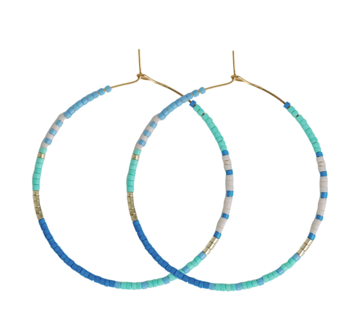 Skinny Blue Beaded Statement Hoop Earrings