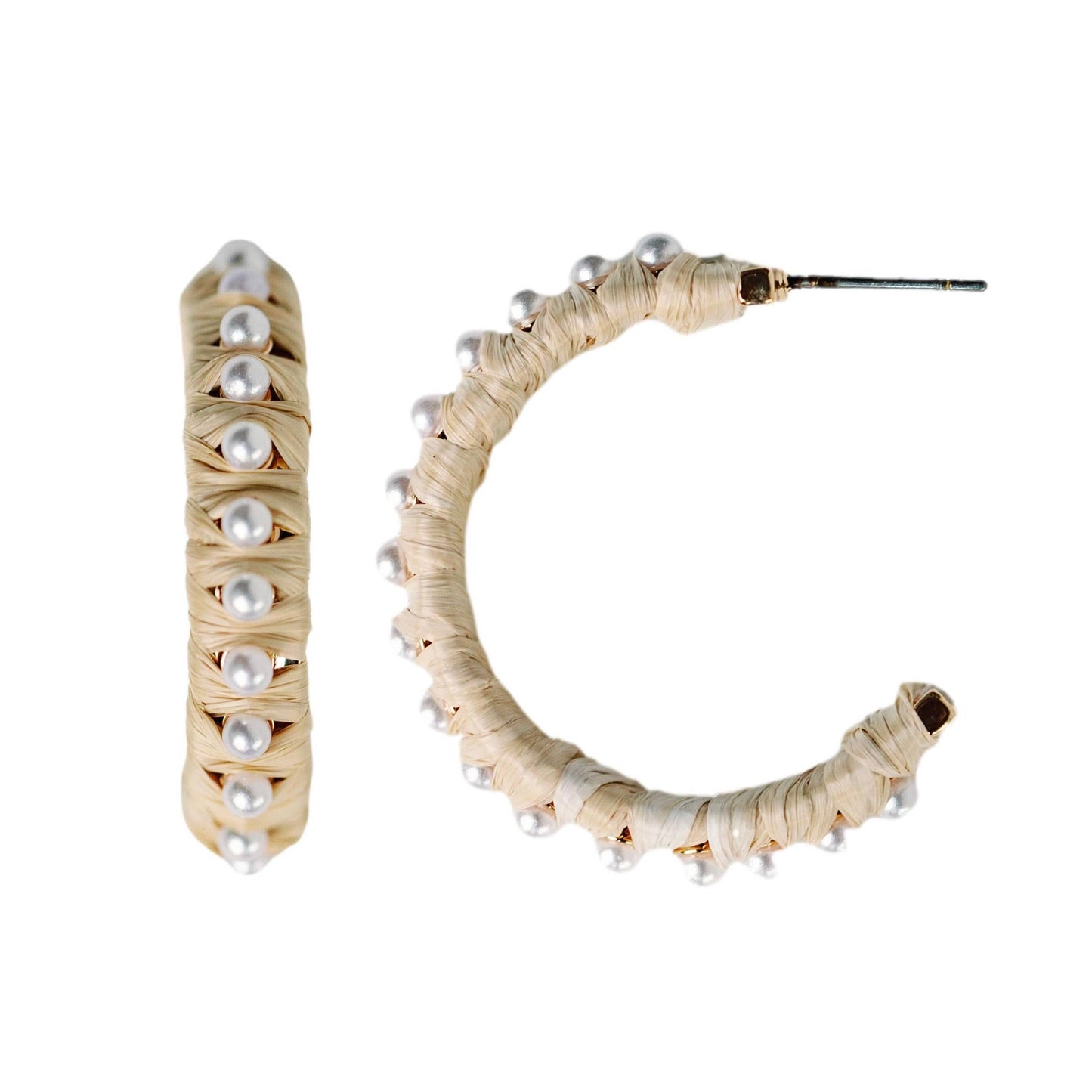 Pearl Raffia Statement Hoop Earrings