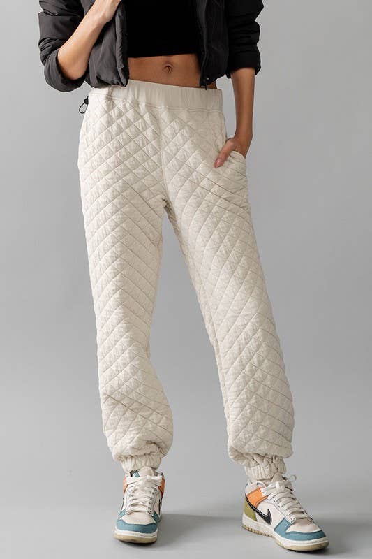 QUILTED SWEATPANTS: IVORY