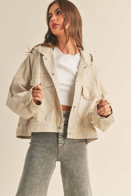 Cream Jean Jacket with hood