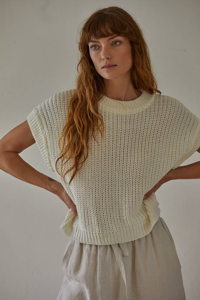 Cream Short Sleeve Sweater