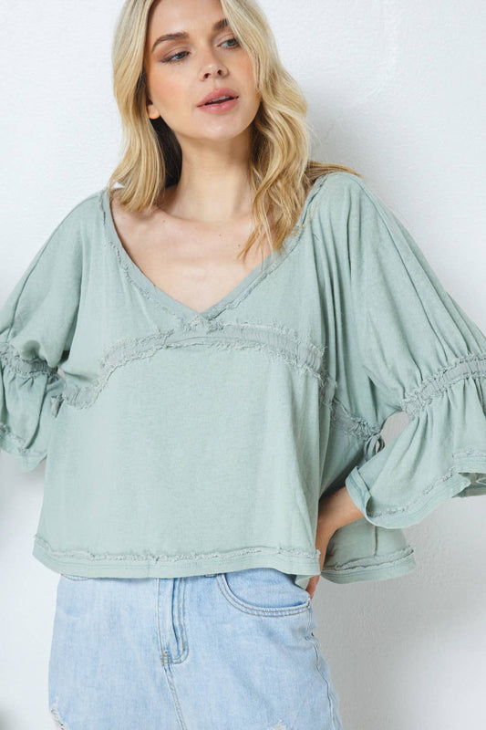 KNIT JERSEY OVERSIZED LOOSE ADJUSTABLE WAIST STRING - SAGE GREEN