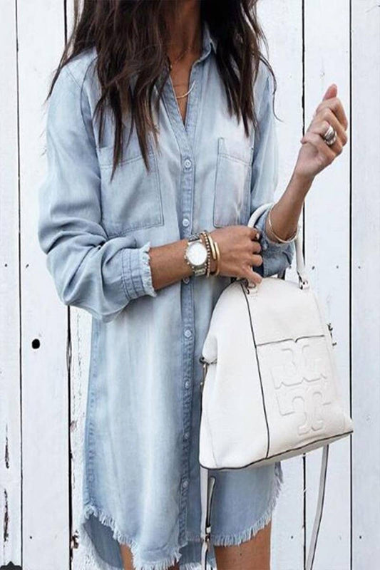 CASUAL DENIM SHIRT DRESS LONG SLEEVE