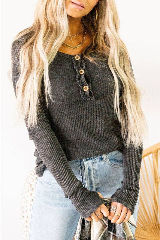 Waffle Long Sleeve Henley Top