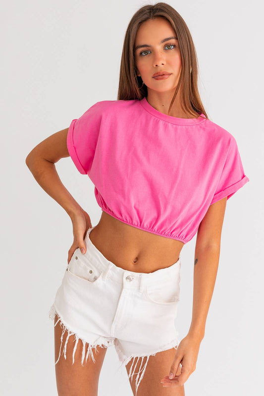 HOT PINK CROPPED TEE